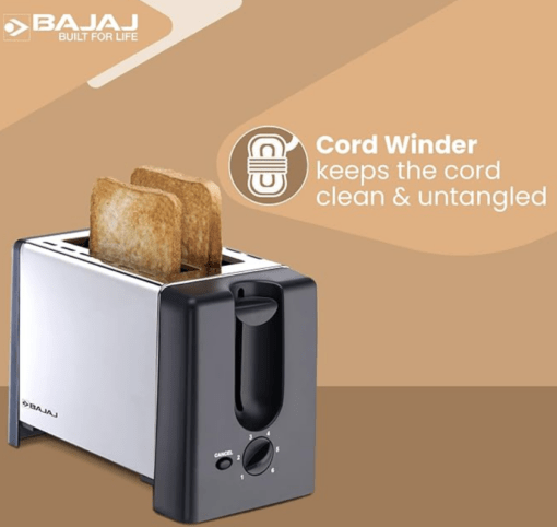 Bajaj ATX 3 750-Watt Pop-up Toaster | 2-Slice Automatic Pop up Toaster| Dust Cover & Slide Out Crumb Tray | 6-Level Browning Controls | 2 Year Warranty by Bajaj | Black/Silver Electric Toaster - Image 3